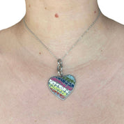 2000s Rainbow Coach Logo Heart Necklace on Silver Chain
