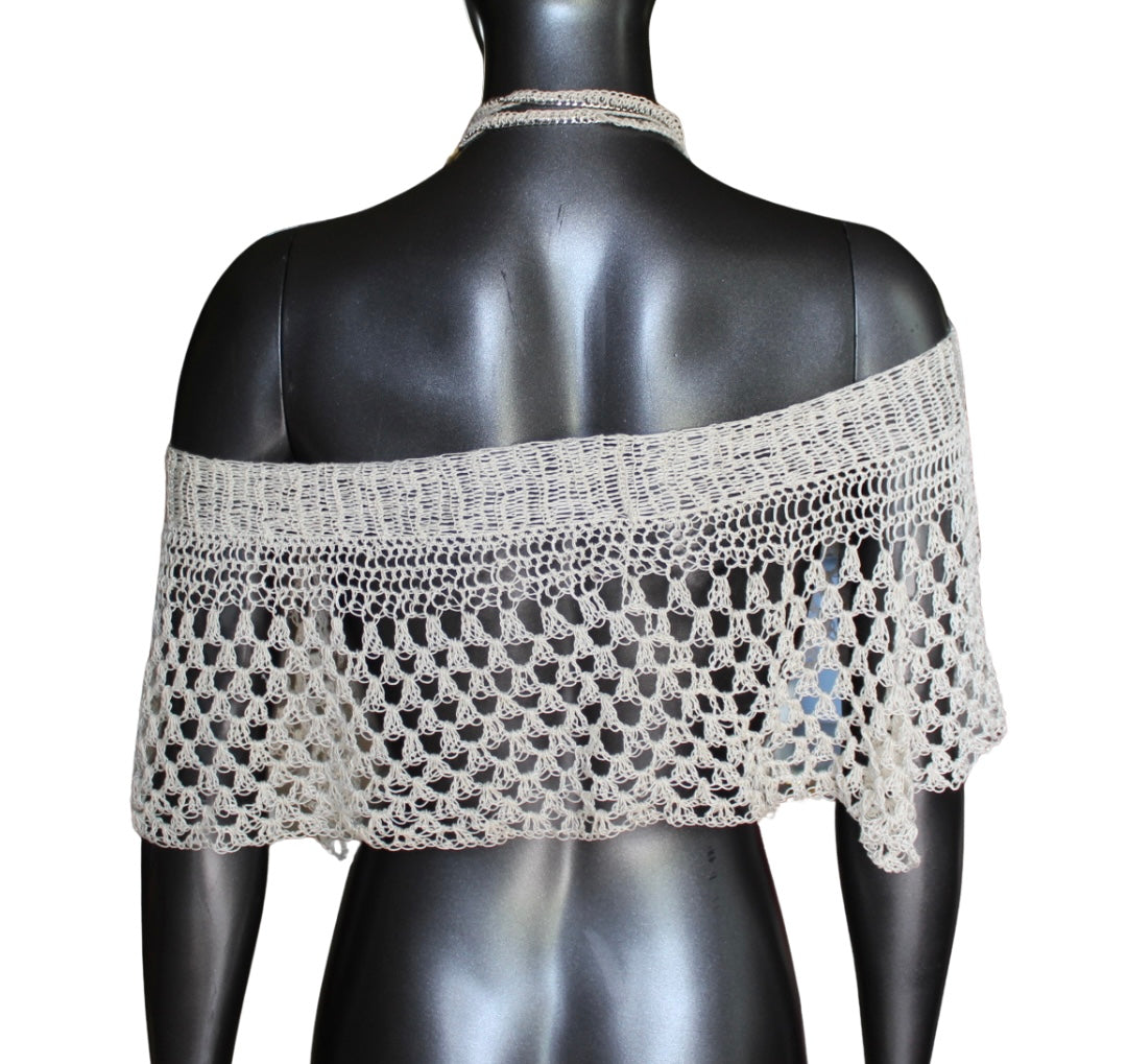 Beaded Choker Scarf Crochet Shawl (S/M)