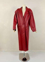 NEW Vintage Red leather trench long coat