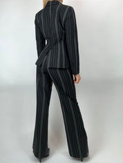 90's Charcoal Striped Blazer Pant Suit Set (S)