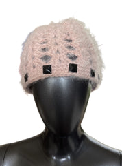 Fuzzy Studded Crochet Beanie