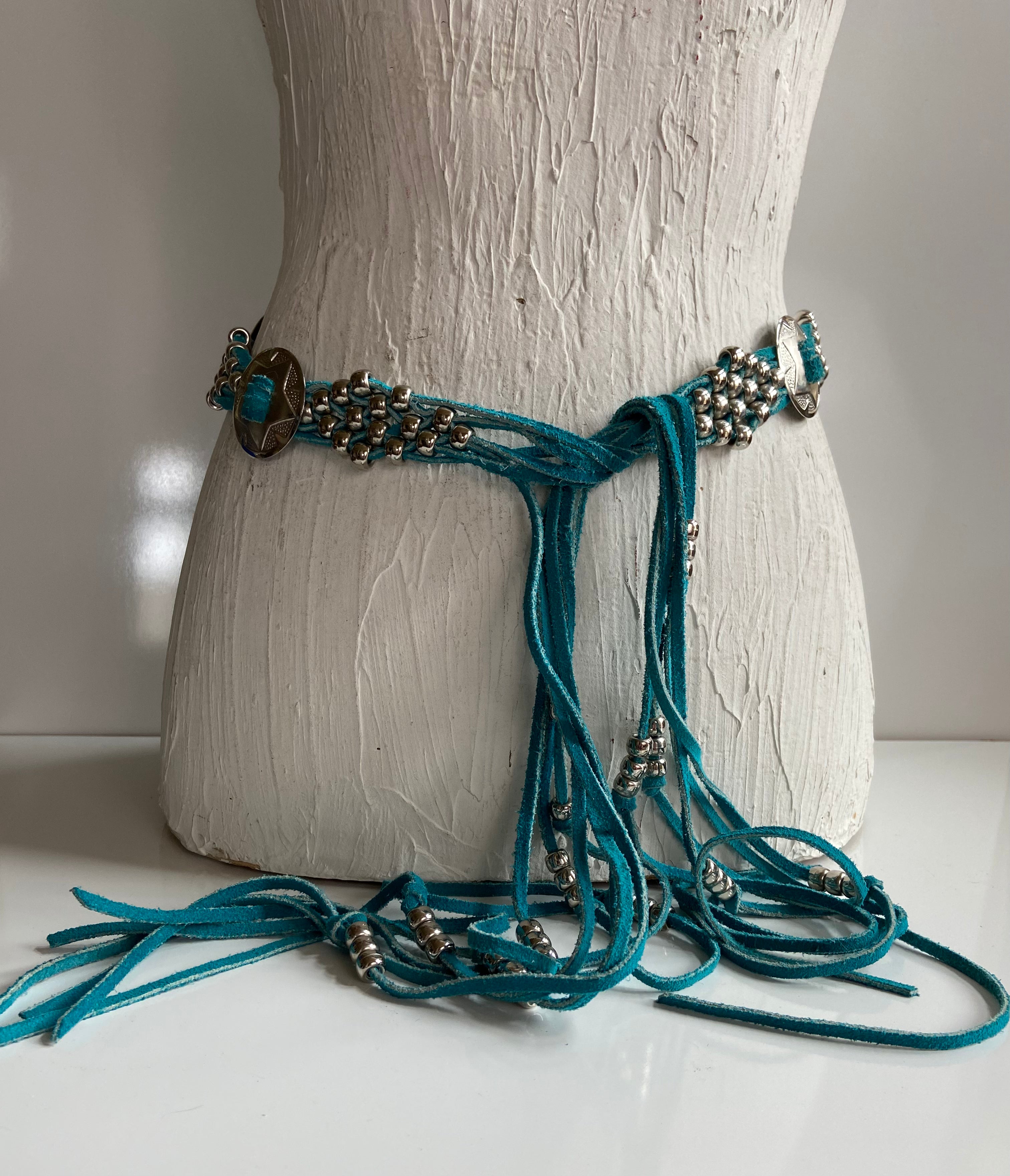 Turquoise suede leather belt