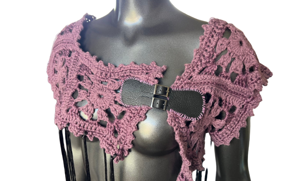 Granny Square Fringe Crochet Shawl (M/L)
