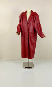 NEW Vintage Red leather trench long coat
