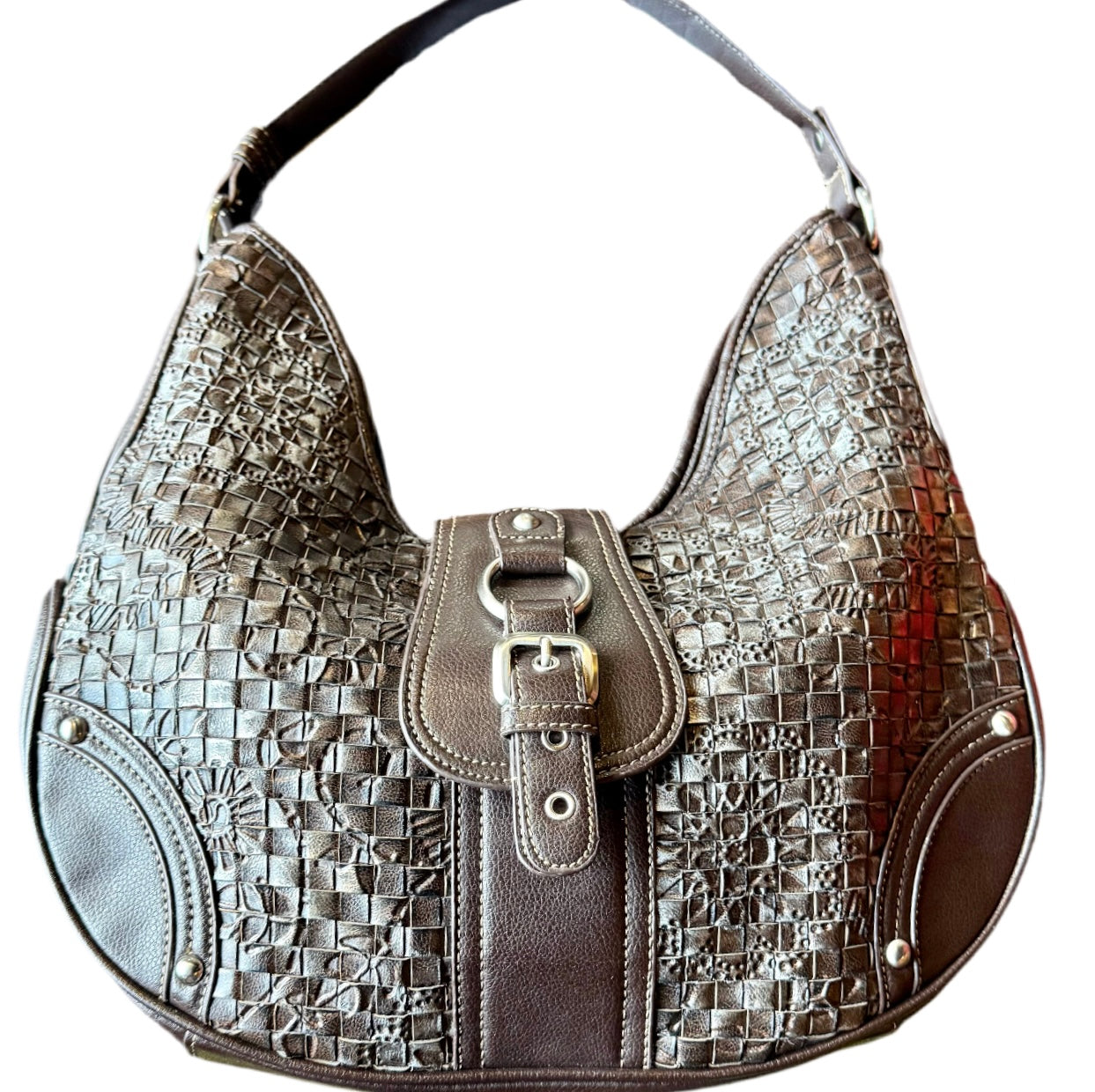 brown faux leather look hobo purse