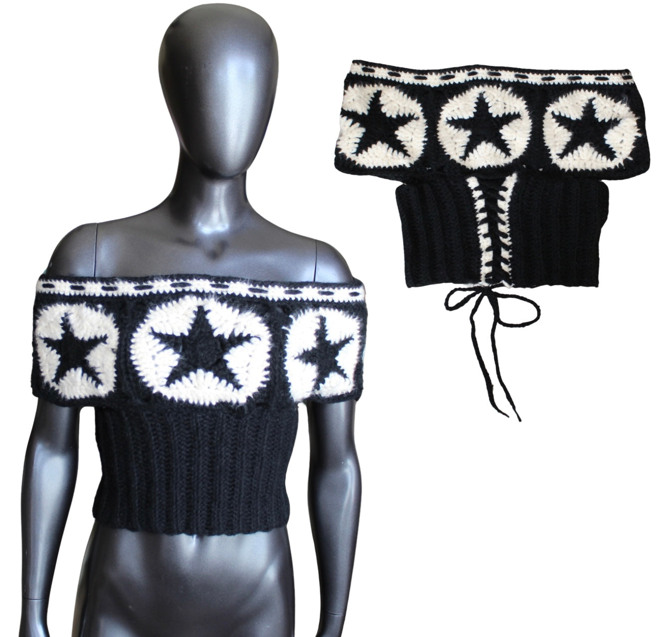 Lace-Up Star Crochet Top (S/M)