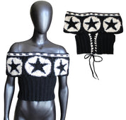 Lace-Up Star Crochet Top (S/M)