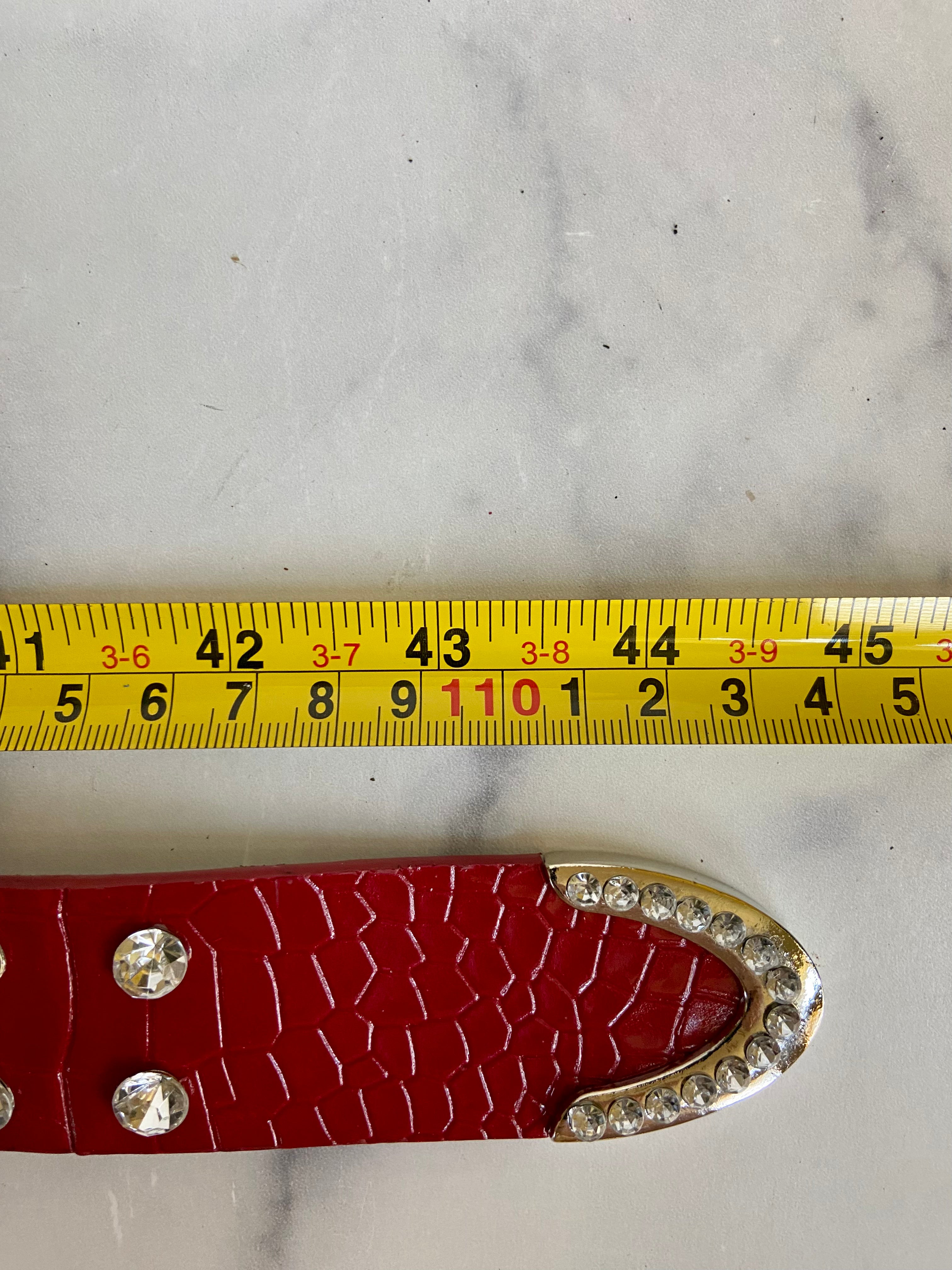 Rhinestone red leather belt