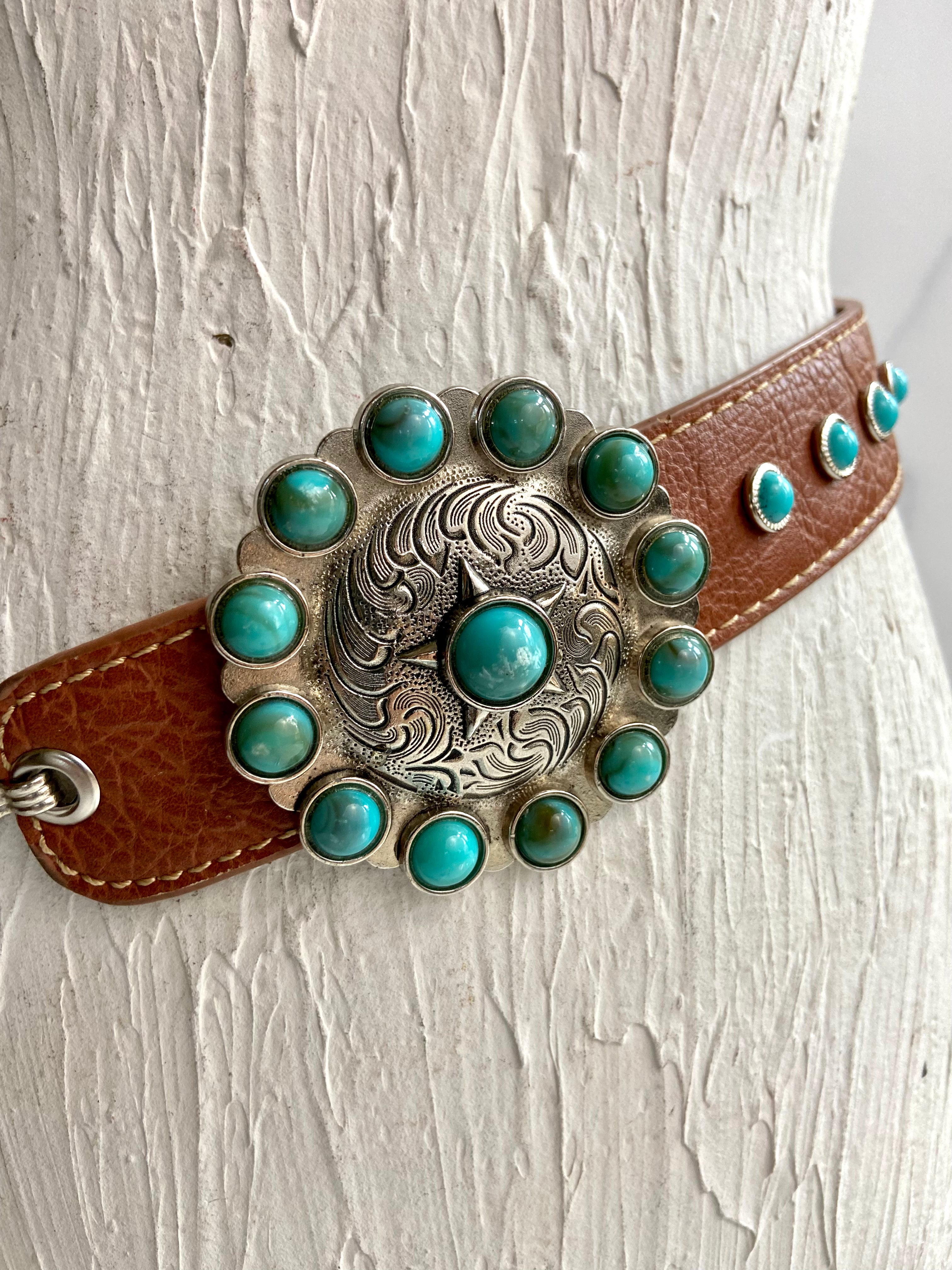 Leather metal & beads waist belt