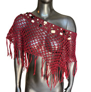 Embellished Crochet Fringe Poncho (M/L)