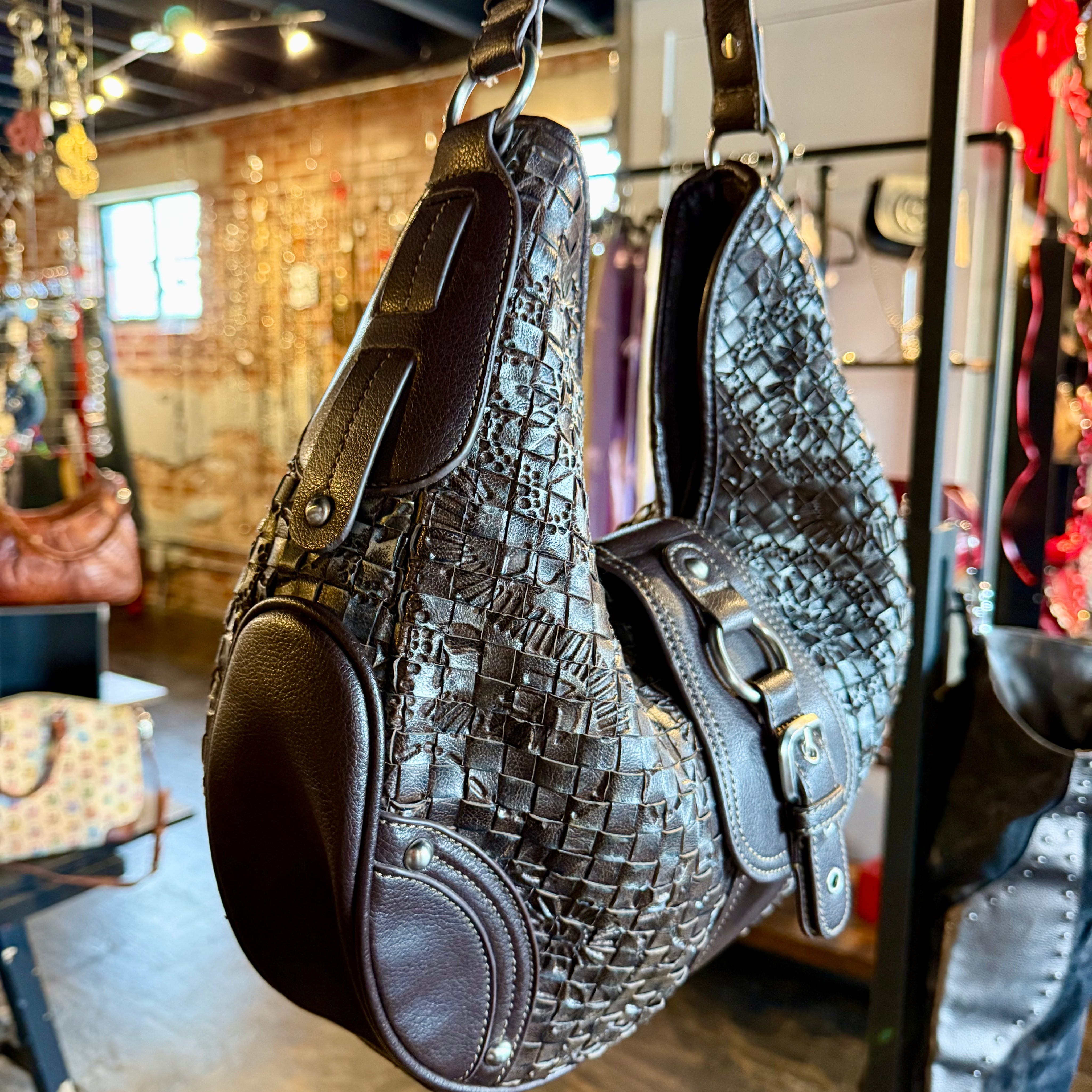 brown faux leather look hobo purse