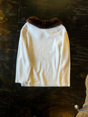 Fur Collared White Knit Sweater (L-XL)