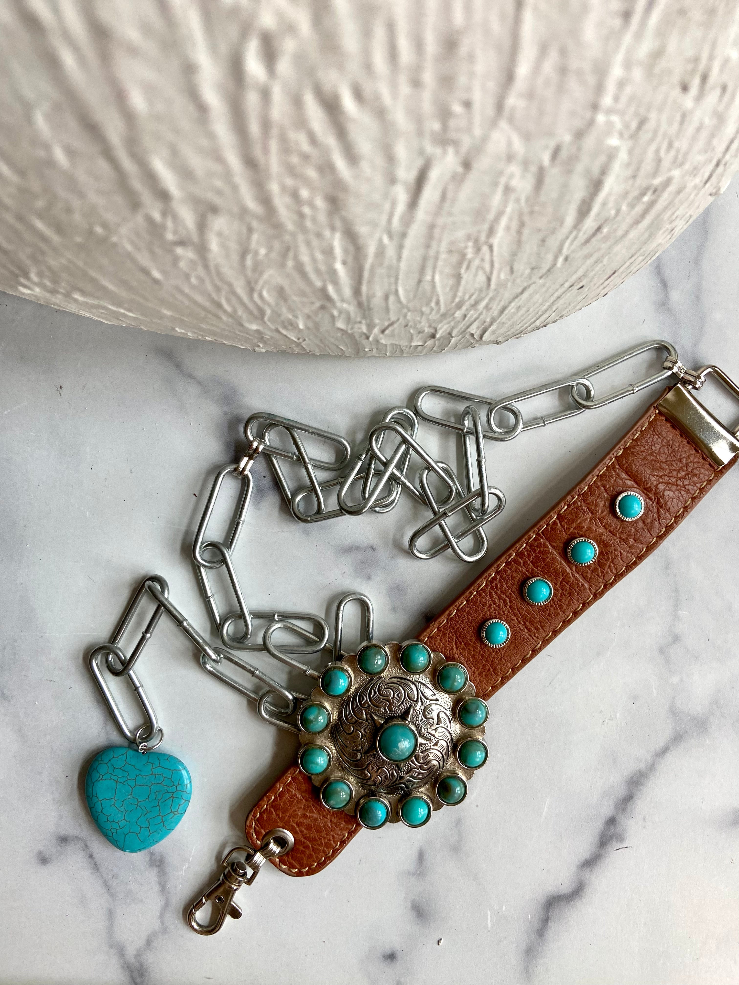 Leather metal & beads waist belt