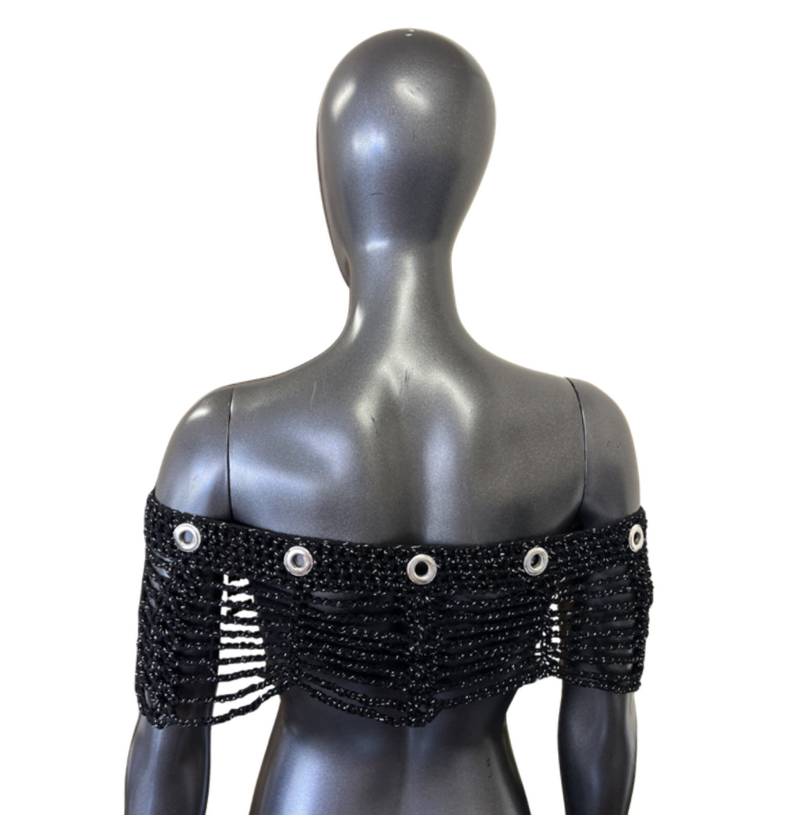 Midnight Glimmer Mesh Crochet Shawl (S/M)