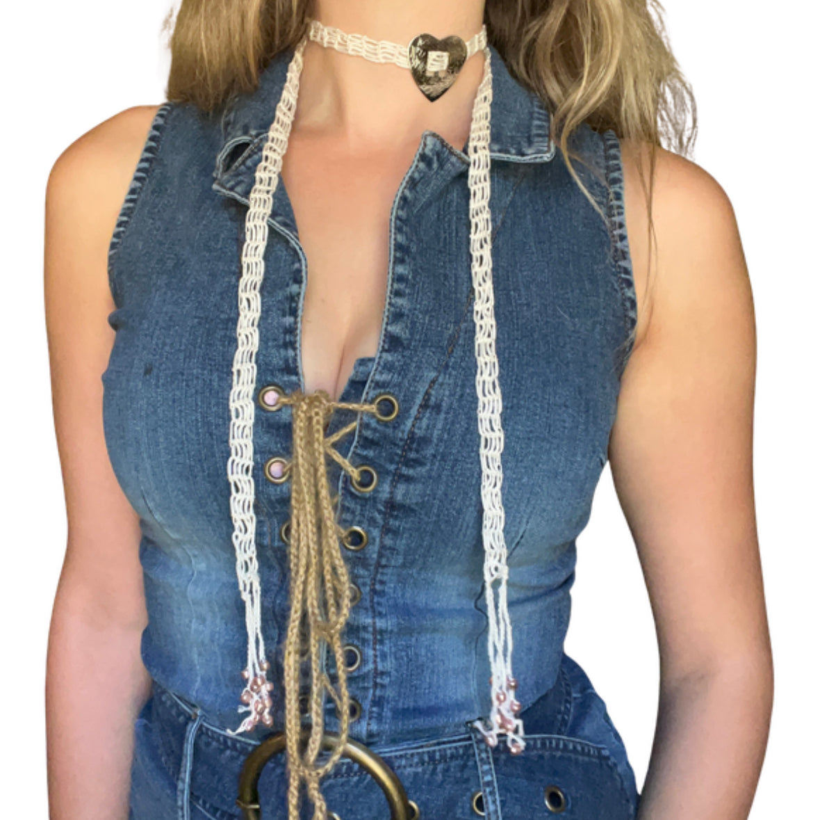 Heart Concho Buckle Fringe Scarf