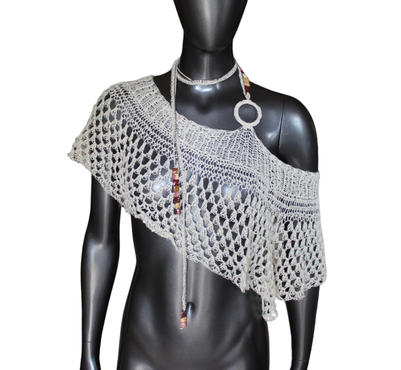 Beaded Choker Scarf Crochet Shawl (S/M)