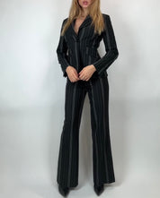 90's Charcoal Striped Blazer Pant Suit Set (S)