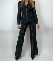 90's Charcoal Striped Blazer Pant Suit Set (S)