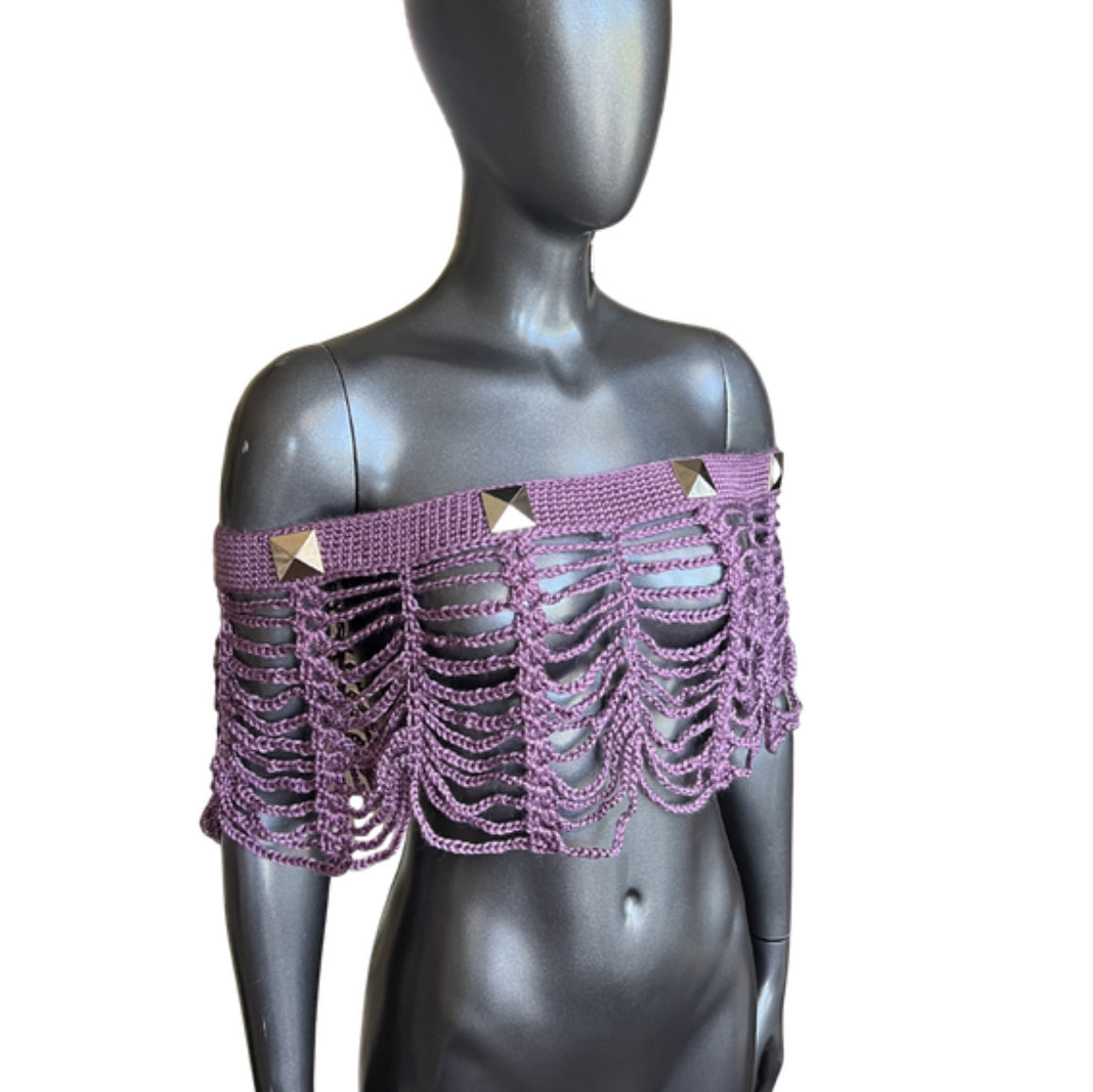 Studded Mesh Crochet Shawl (M)