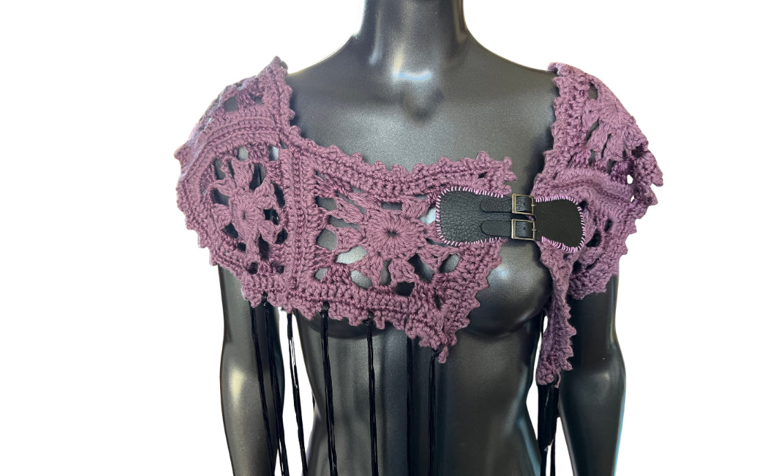 Granny Square Fringe Crochet Shawl (M/L)
