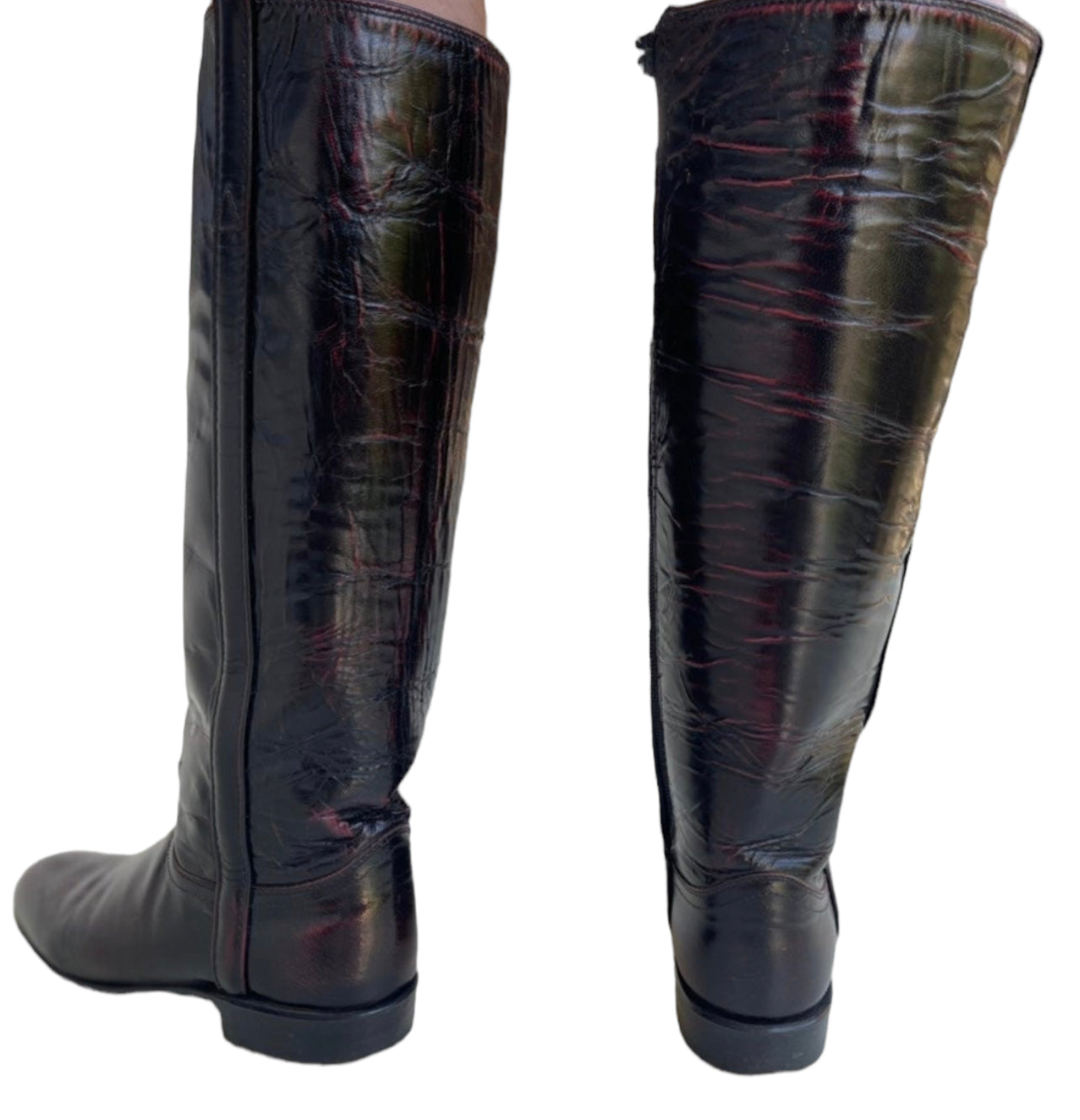 Vintage 1990s Black & Red Leather Knee-High Boots (6.5)