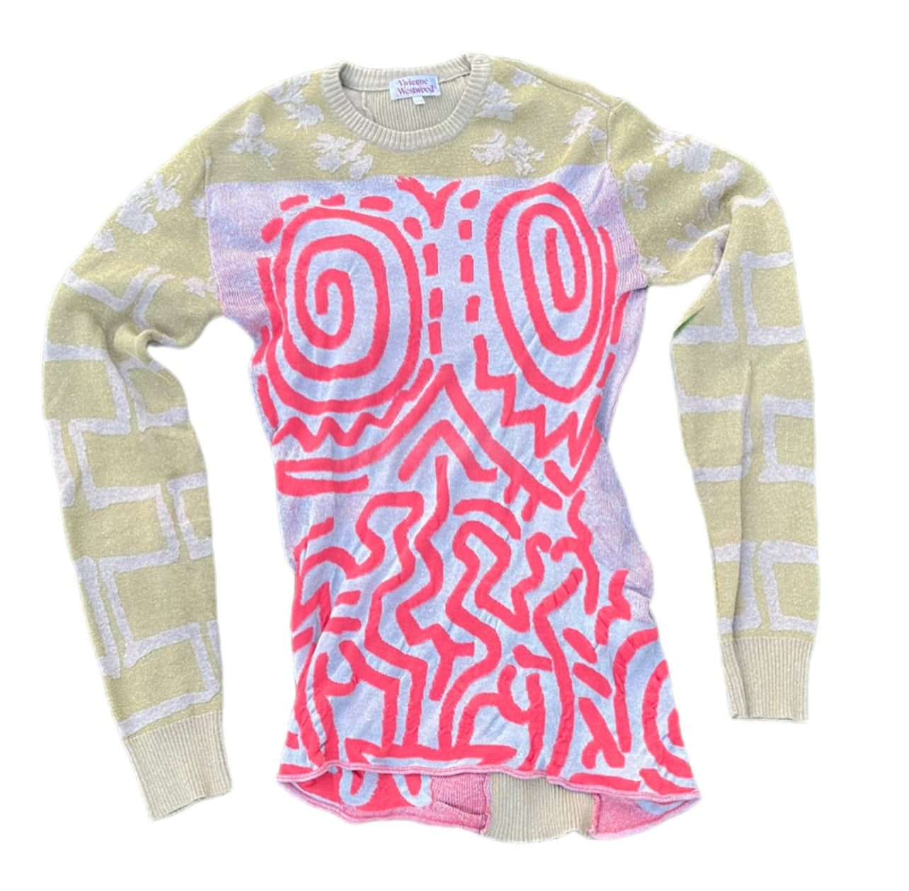 2010 Collection Vivienne Westwood Glittery Gold & Red Body Swirls Sweater (S/M/L)