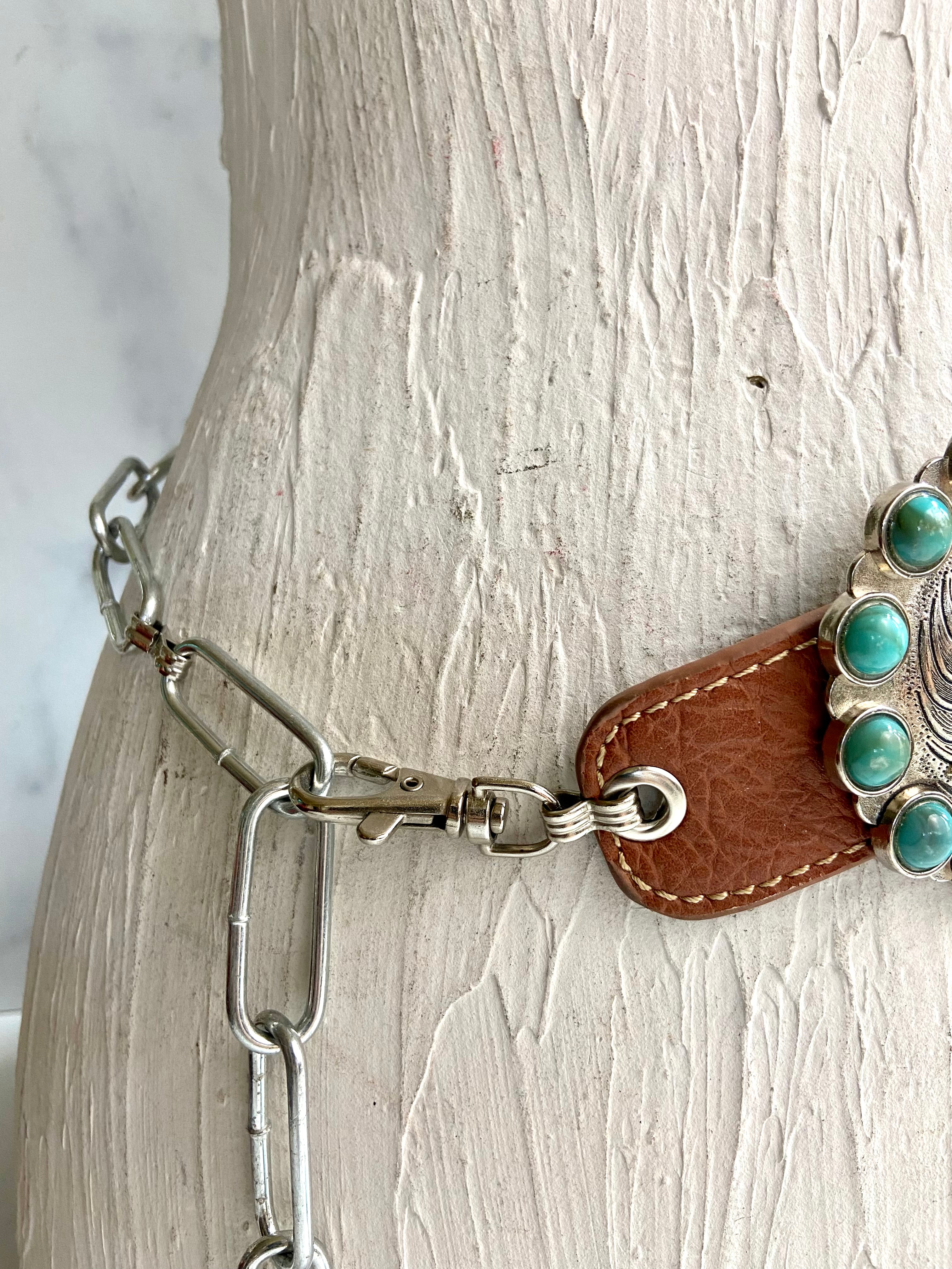 Leather metal & beads waist belt