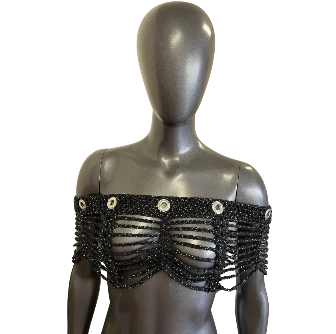 Midnight Glimmer Mesh Crochet Shawl (S/M)