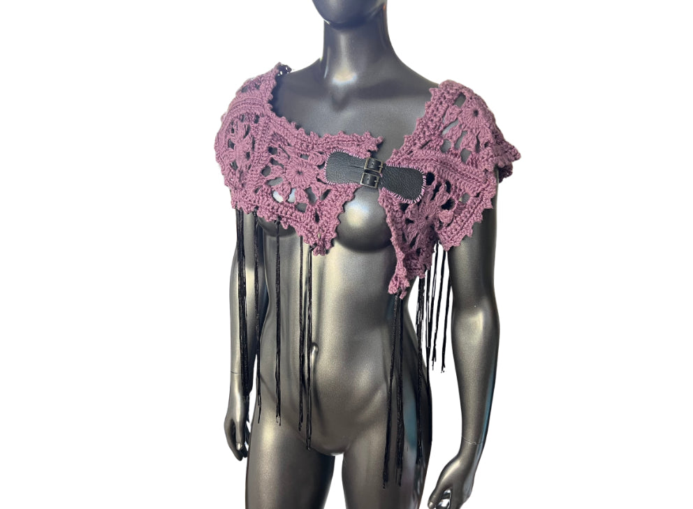 Granny Square Fringe Crochet Shawl (M/L)