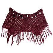 Embellished Crochet Fringe Poncho (M/L)