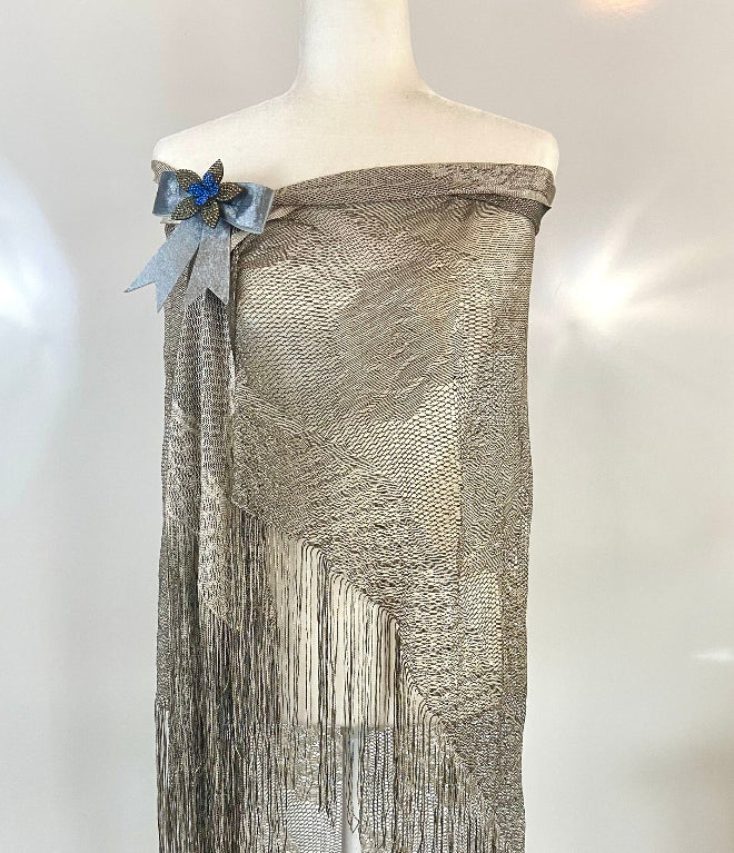 Silver Lace Triangle Scarf with flower bow accessories