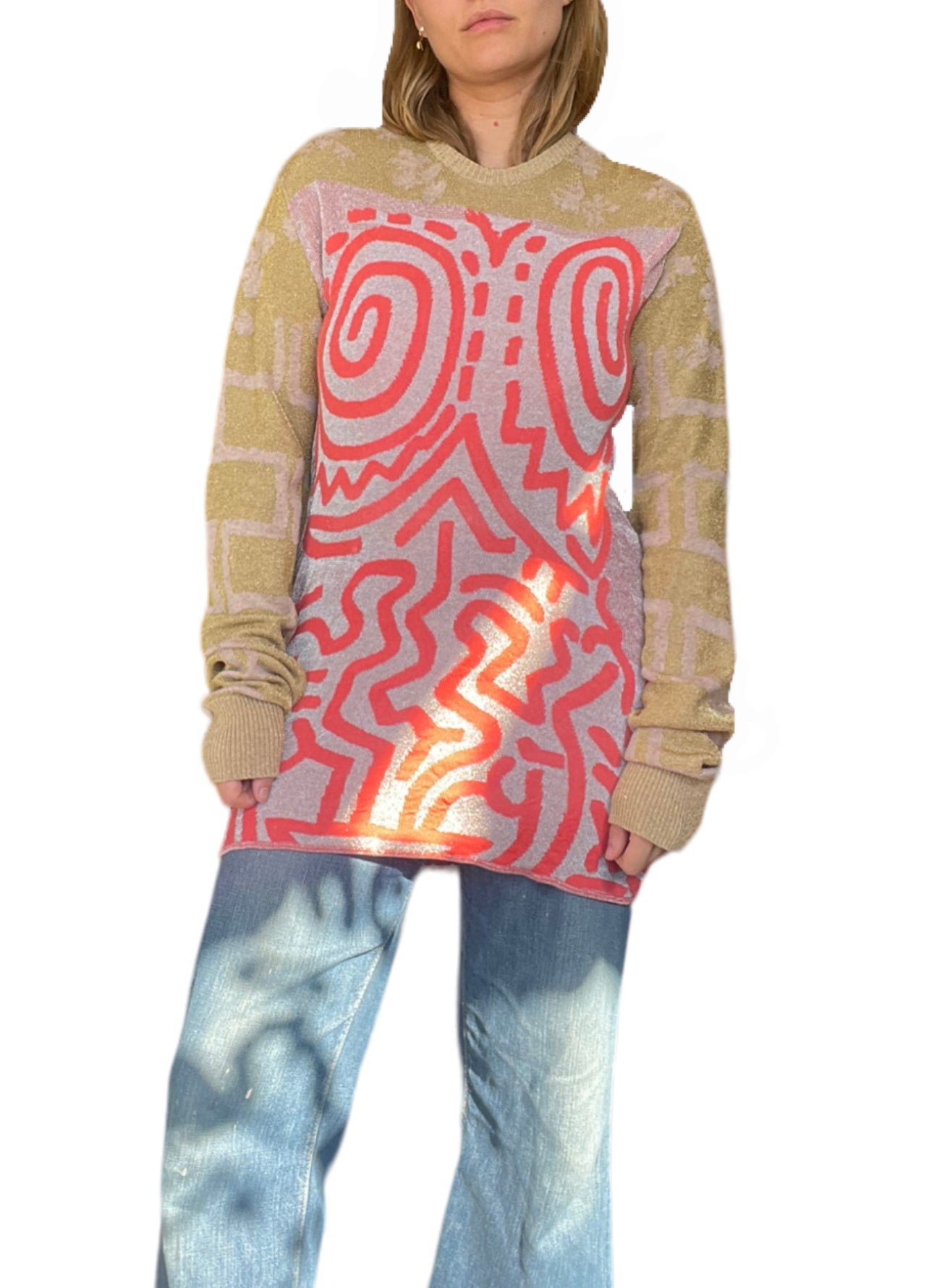 2010 Collection Vivienne Westwood Glittery Gold & Red Body Swirls Sweater (S/M/L)