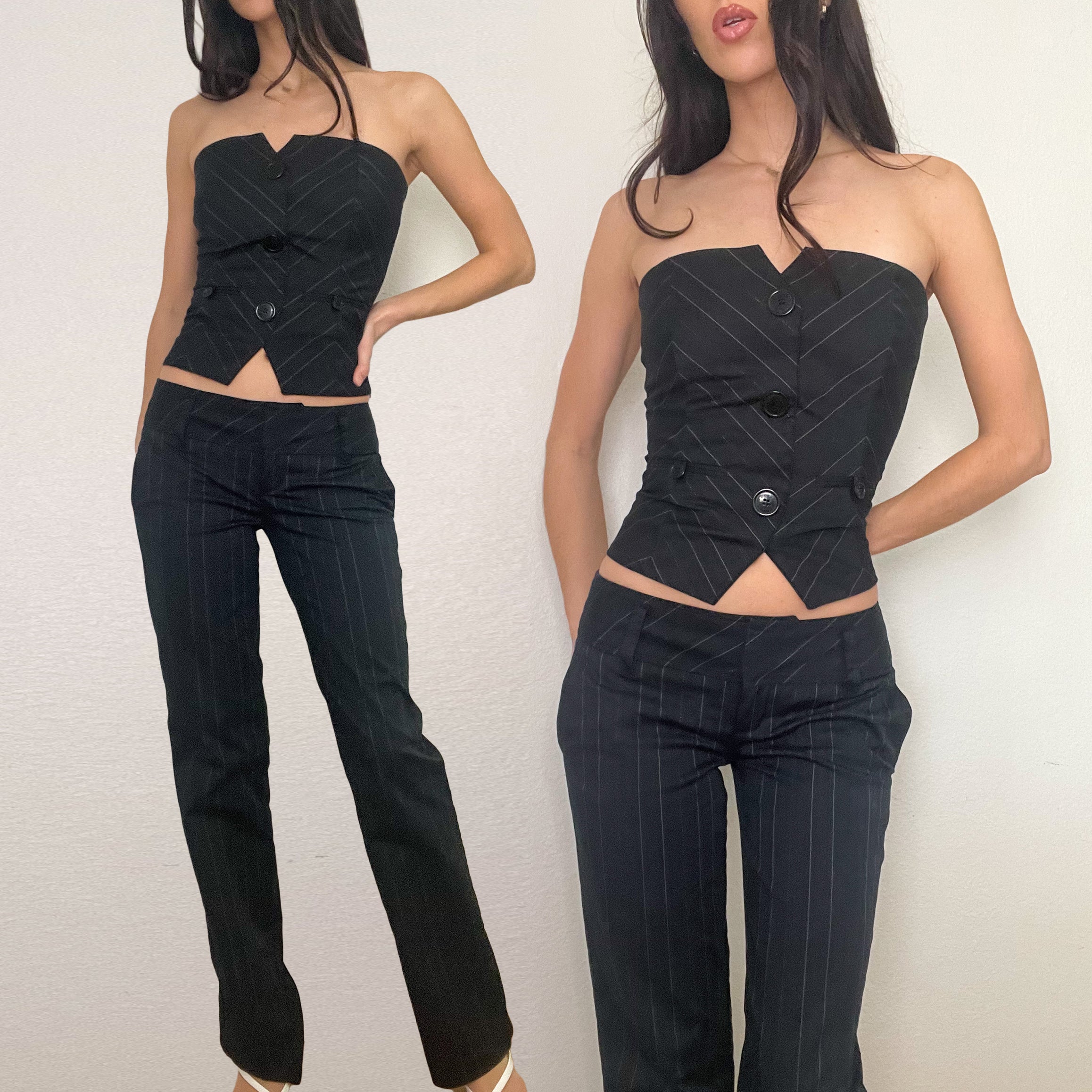 2-Piece Guess Pin Stripe Corset Trouser Set (S)