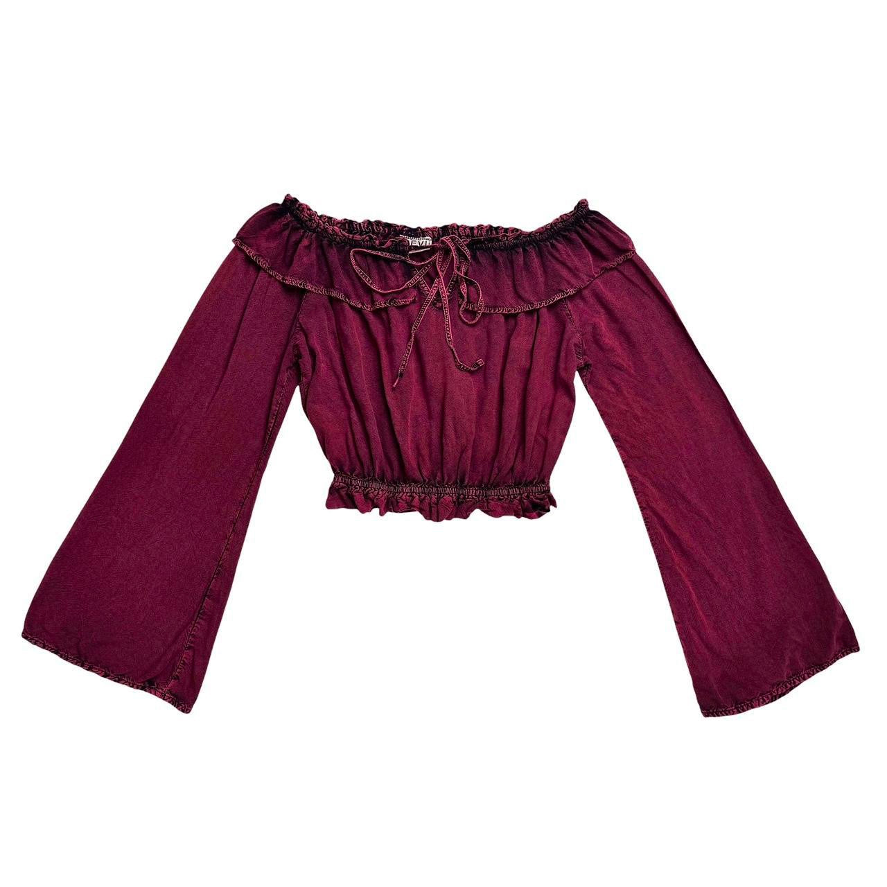 Vintage Burgundy Peasant Crop Top (S)