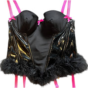 Black Pink Gartered Corset Top