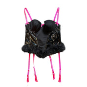 Black Pink Gartered Corset Top