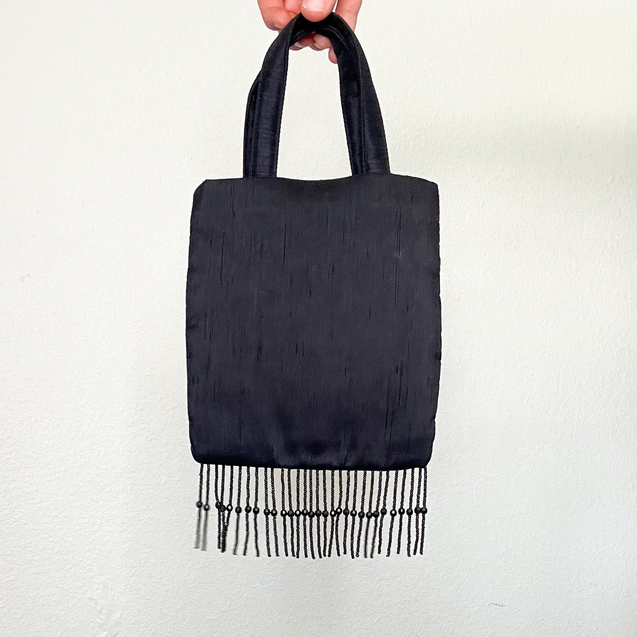 Black Floral Embroidered Fringe Mini Purse