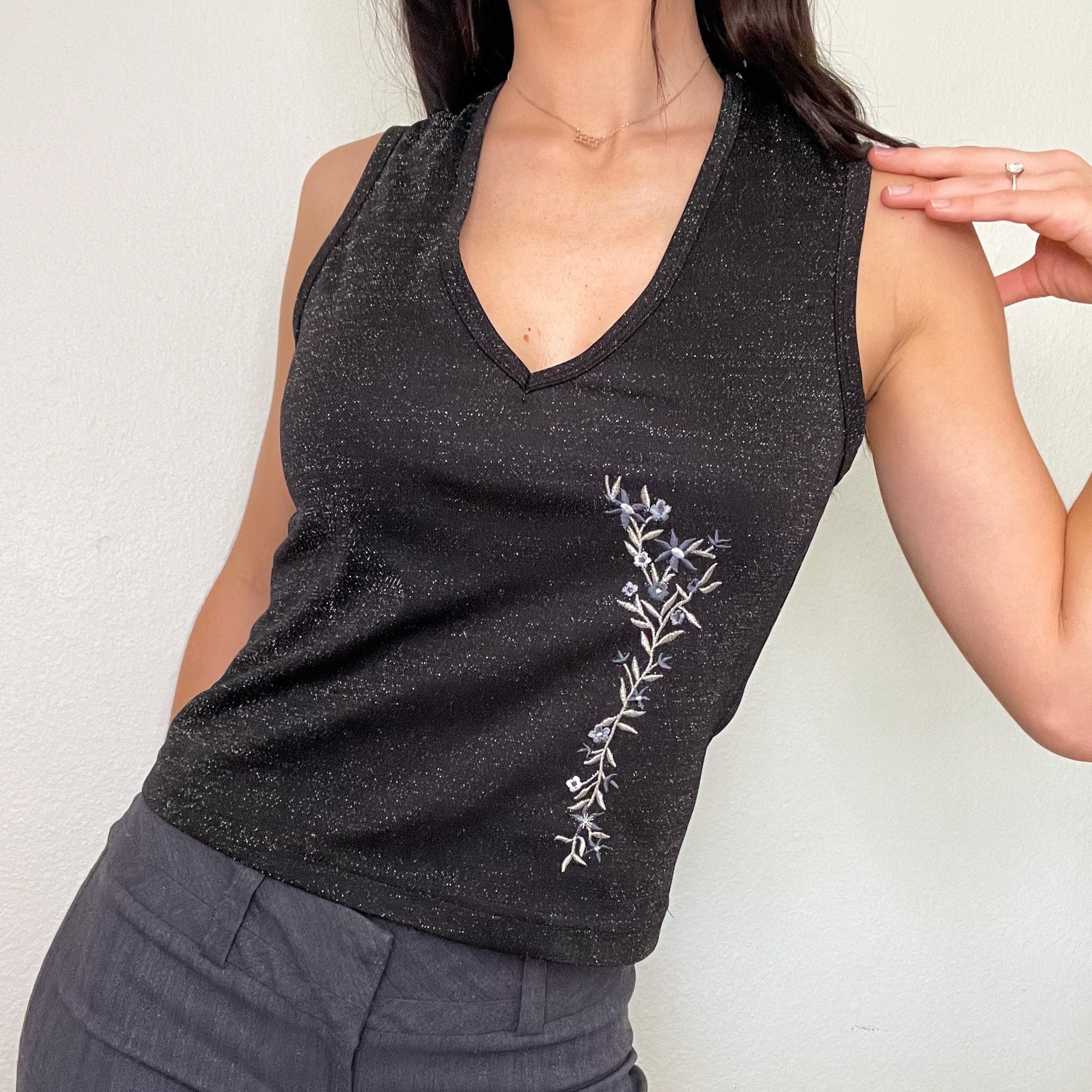 Y2K Silver Glitter Tank