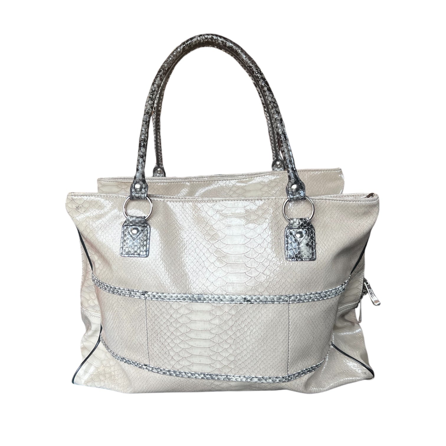 Guess White Faux Snakeskin Tote