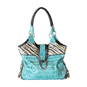 Teal Zebra Faux Leather Bag