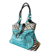 Teal Zebra Faux Leather Bag