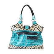 Teal Zebra Faux Leather Bag