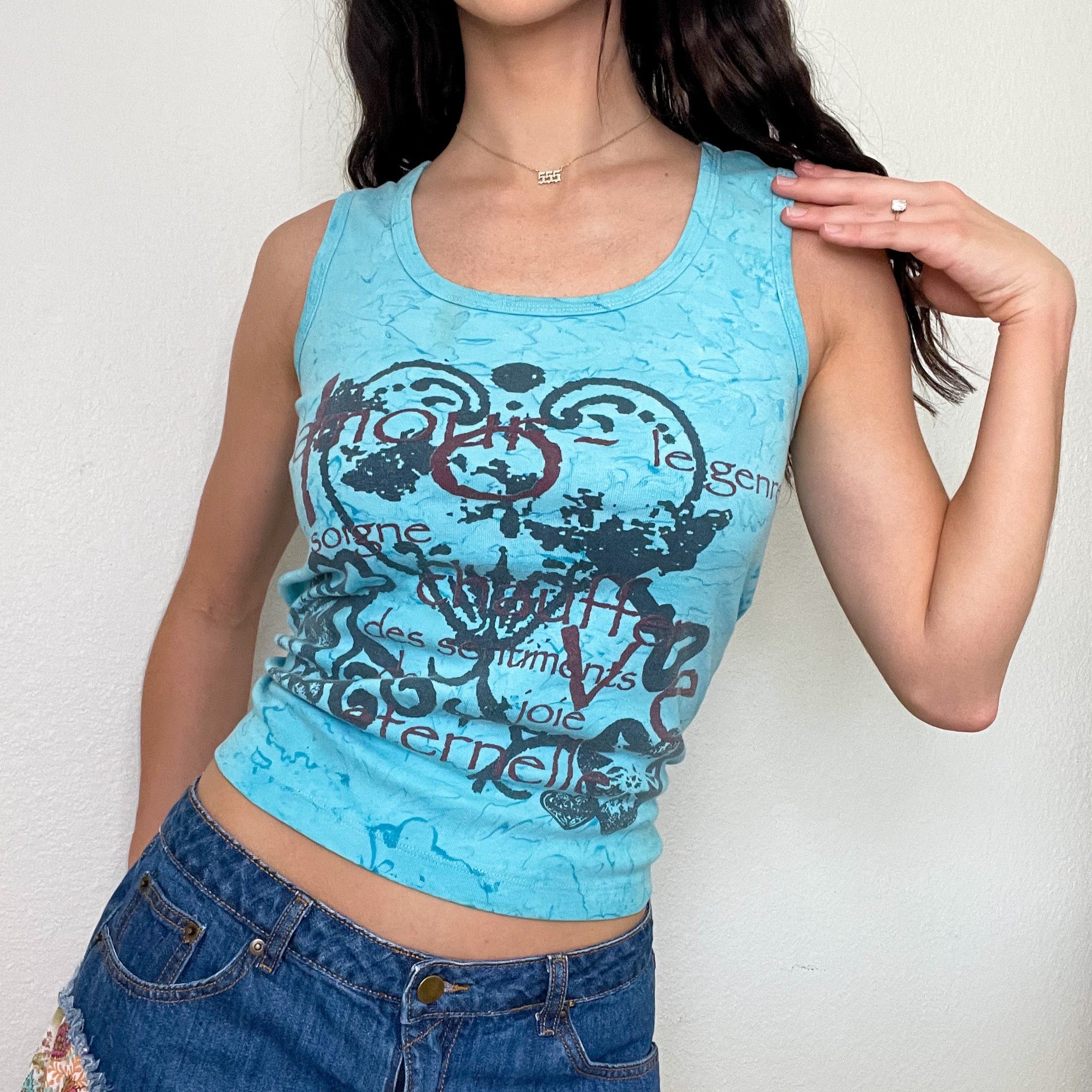 Blue Tie Dye Printed Tank Top