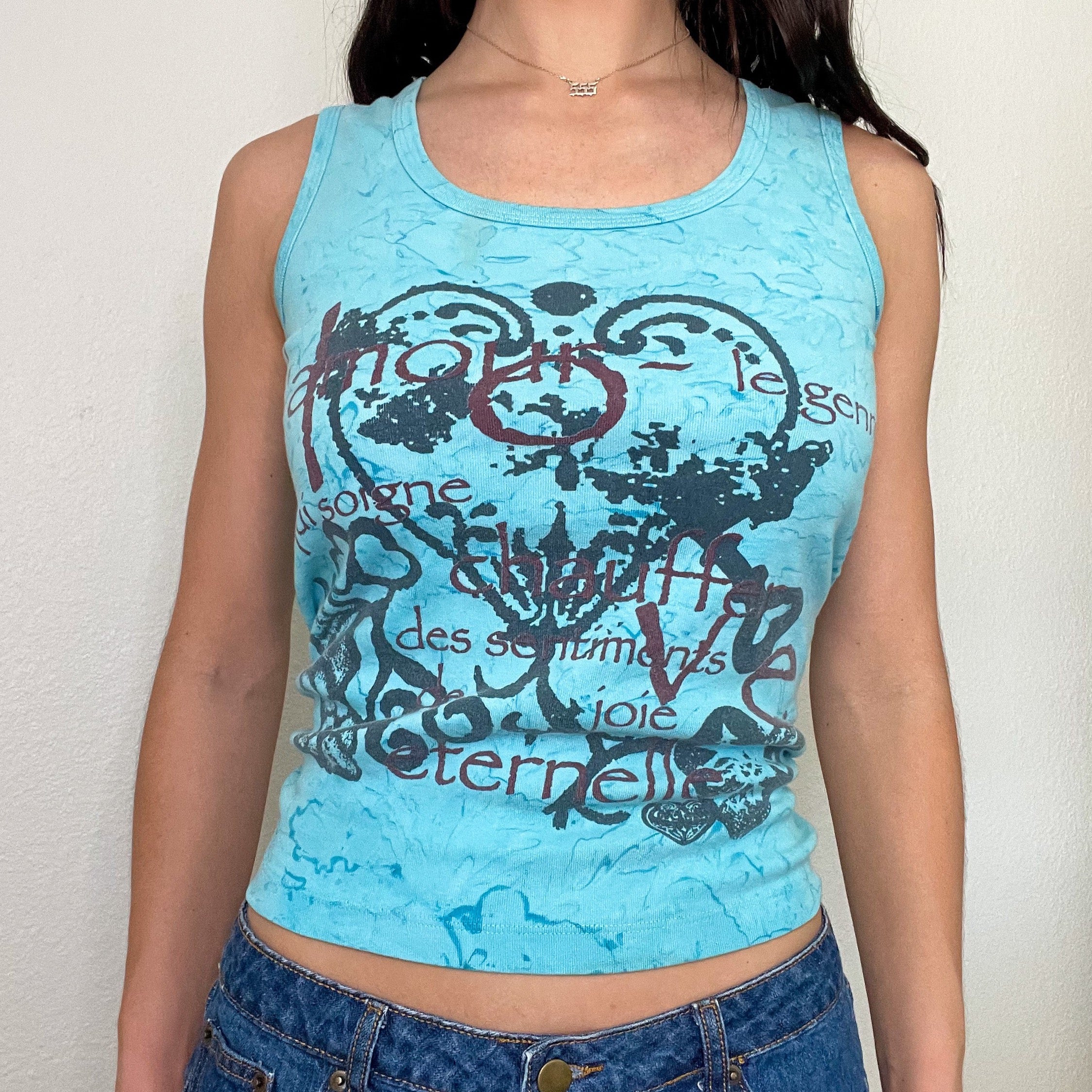Blue Tie Dye Printed Tank Top