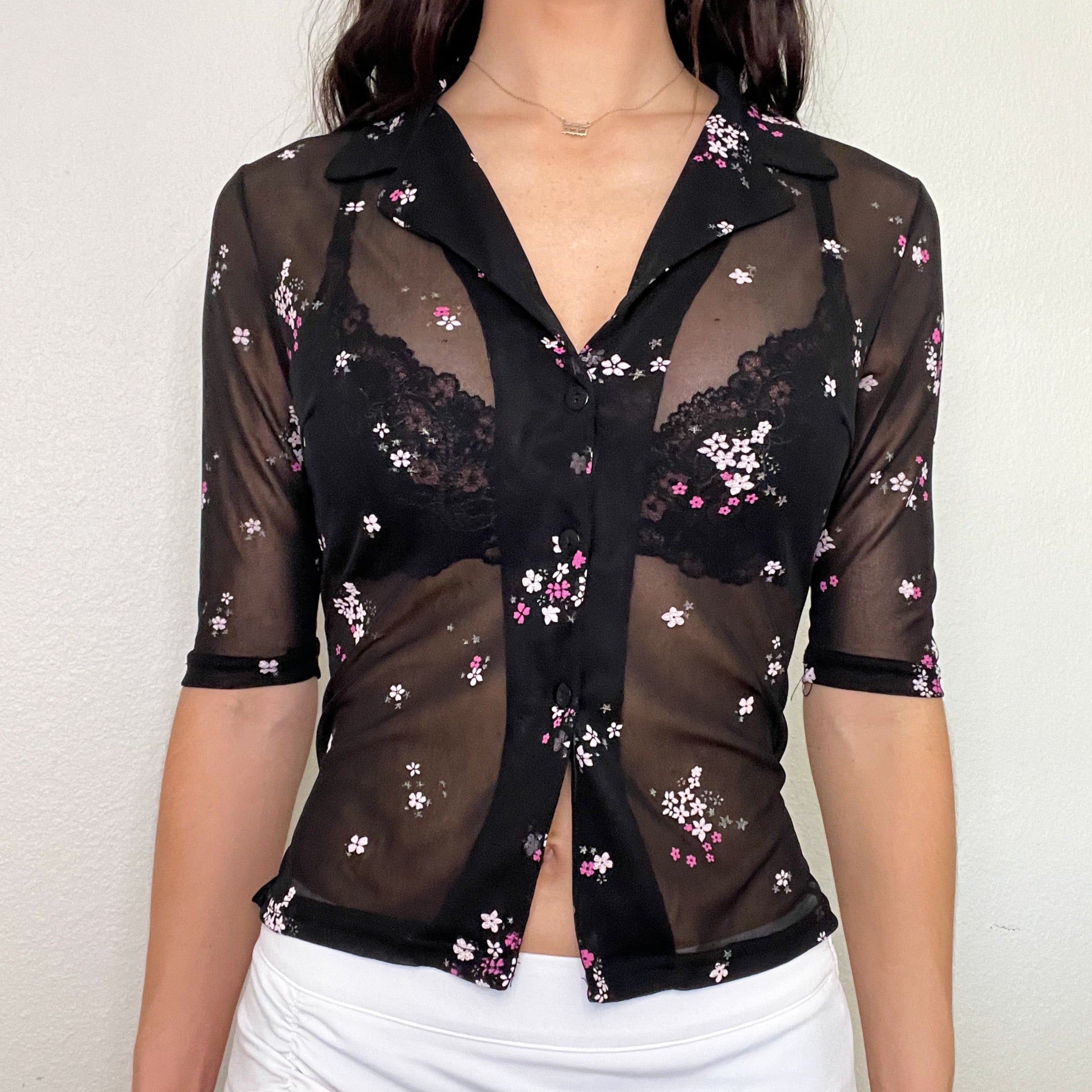 Mesh Early 2000s Floral Blouse