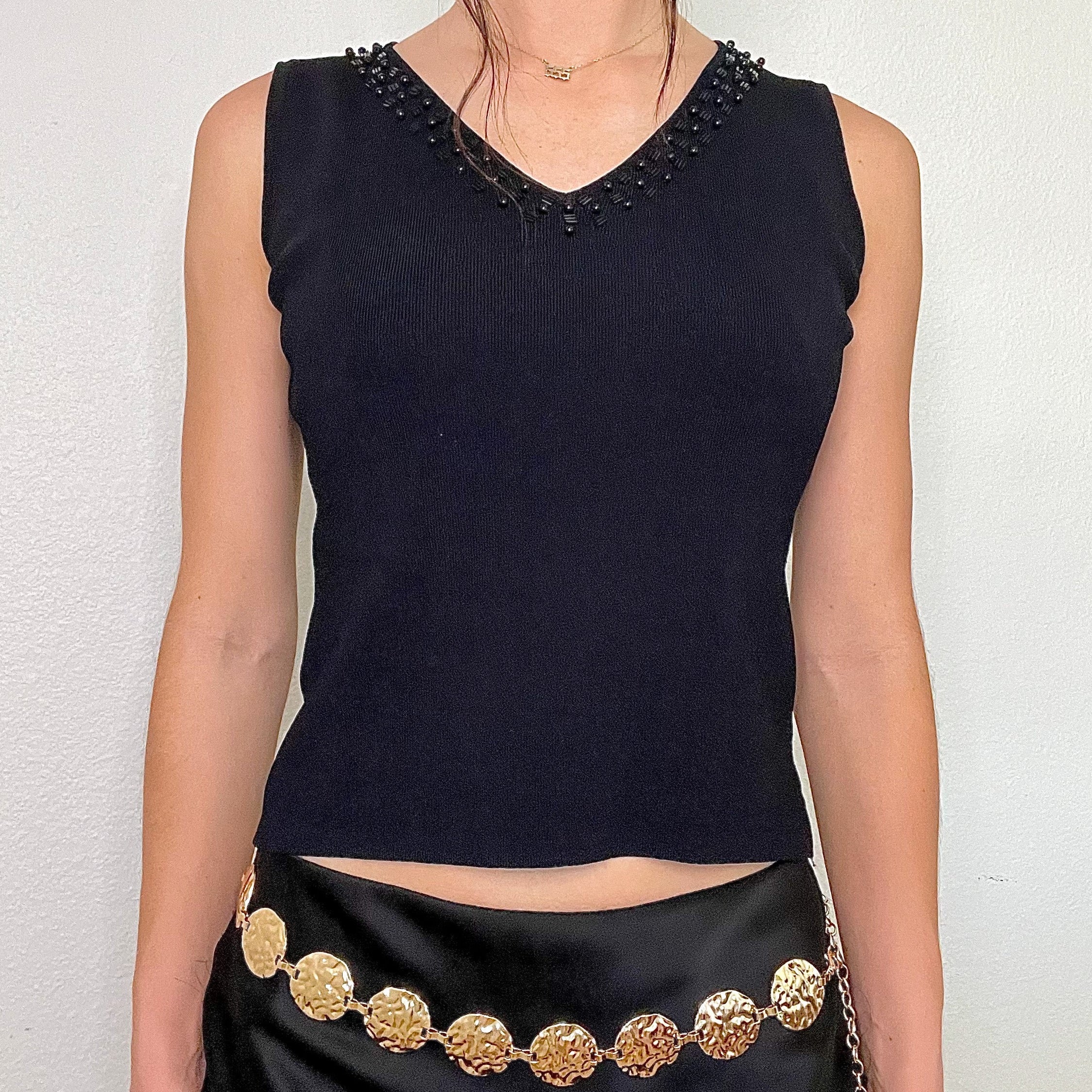 Black Beaded Tank Top