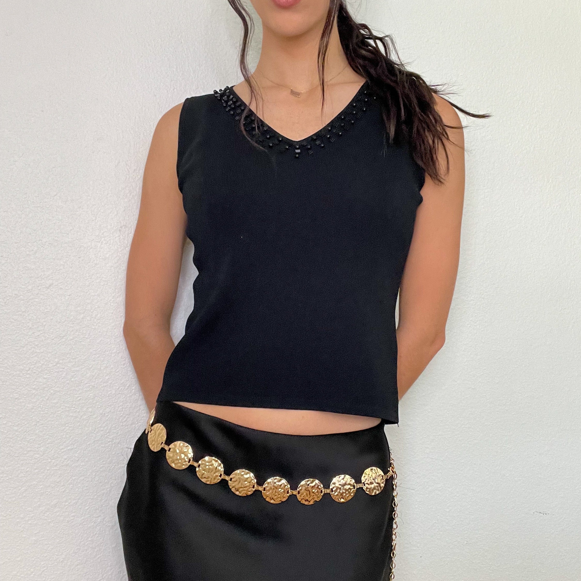 Black Beaded Tank Top