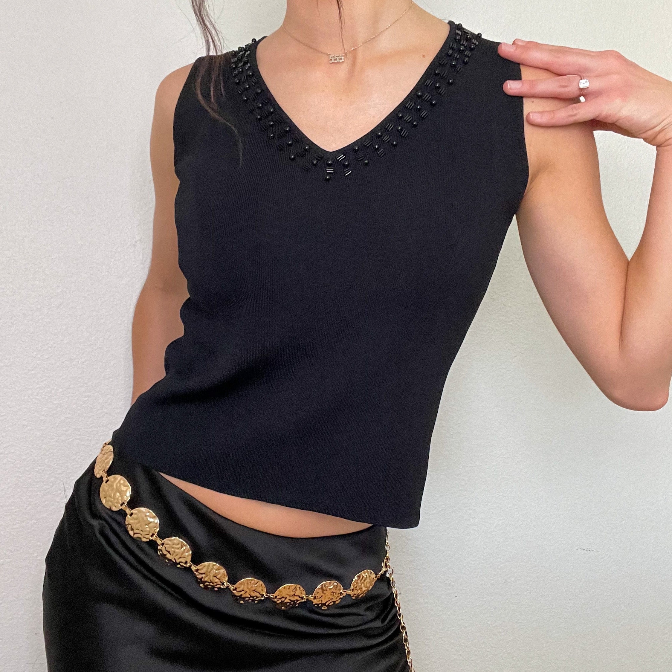 Black Beaded Tank Top
