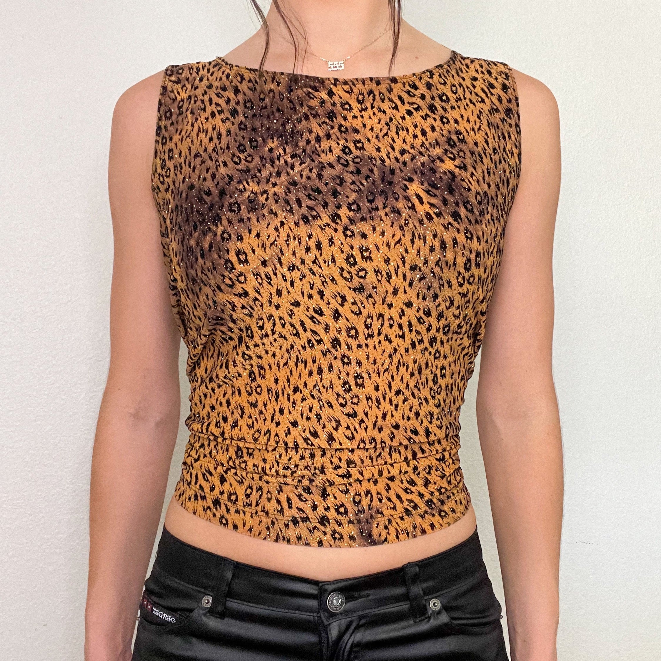 Glitter Cheetah Print High Neck Tank