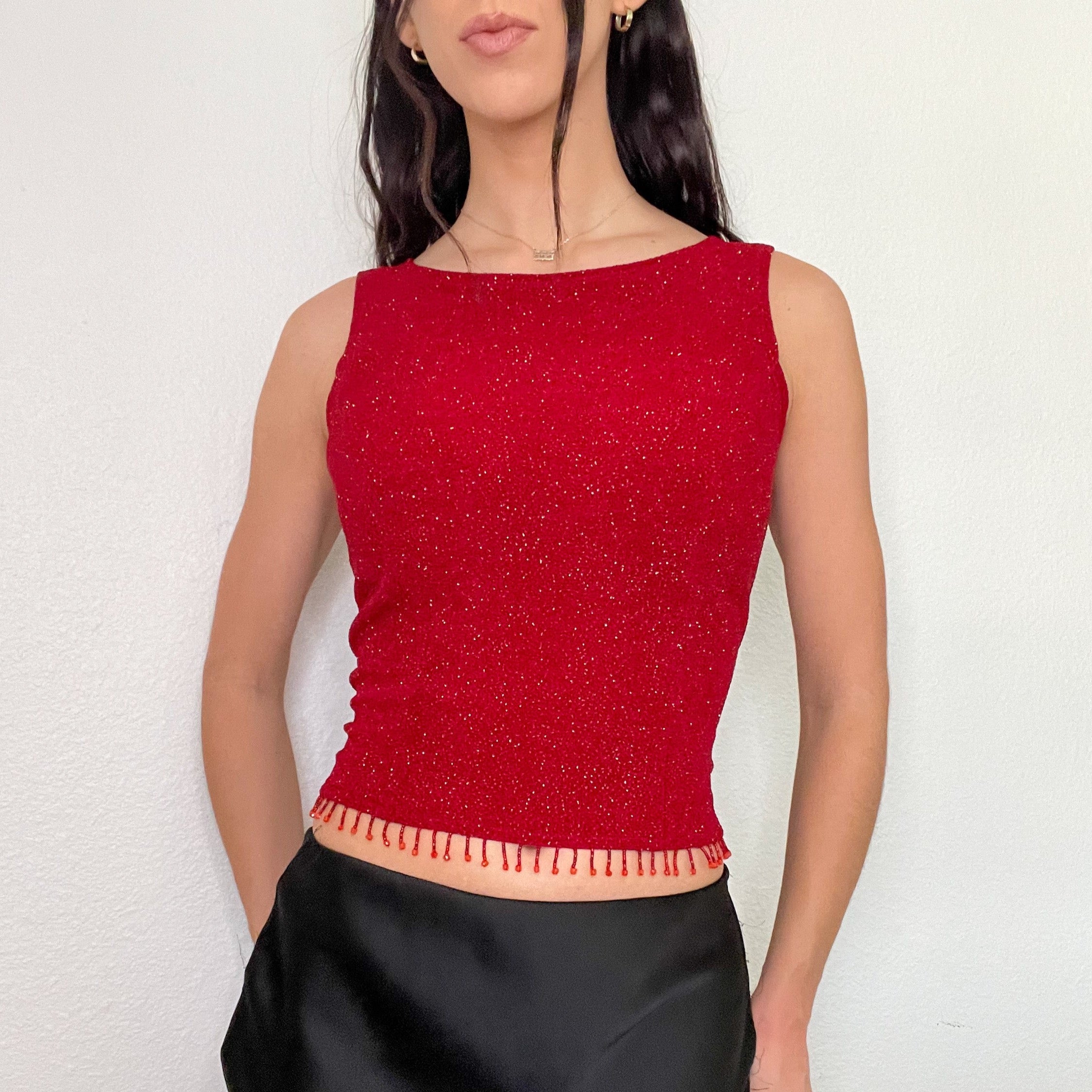 Red Glitter Vintage Tank Top (S/M)